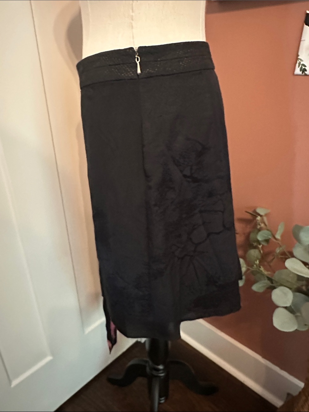Anthropologie leifsdottir Corvida Black Asymmetrical Midi bird 4 silk skirt - Picture 7 of 14